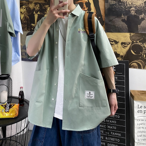 2021全棉沙洗大码印花中国风男夏青年短袖衬衫QT5030/D7065p40