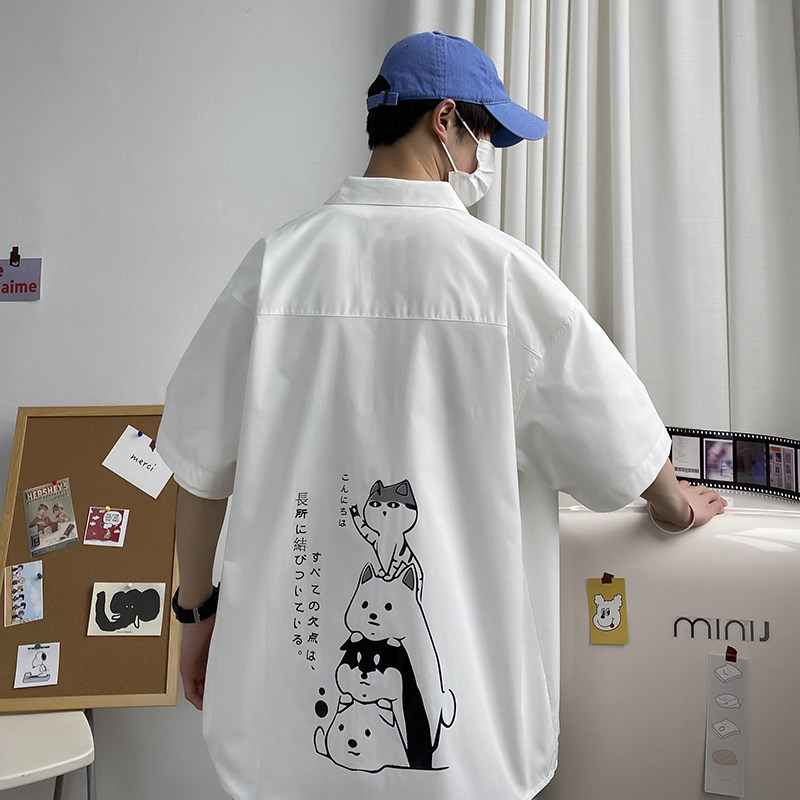 图案已注册大码印花风衬衫男新款青年短袖衬衫/D7082p27,男装T恤,电商A012