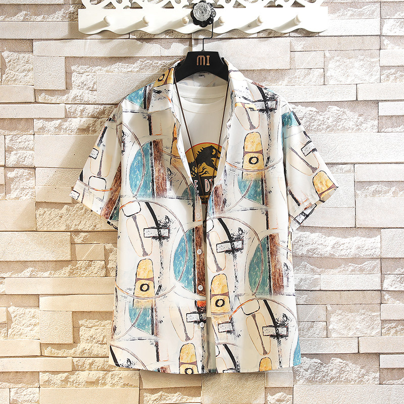 花衬衫男短袖夏季痞帅休闲上衣服外套夏威夷大码衬衣（控58）P40,男装衬衫,电商A012