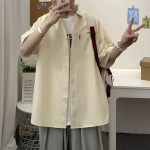 大码港风风宽松休闲男新款青年短袖衬衫/ D7080p22，男装T恤，电商A012