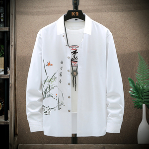 大码印花风衬衫男夏秋青年长袖衬衫/2122p50，男装衬衫，电商A012