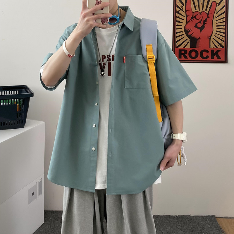 港风风休闲男新款青年百搭时尚短袖衬衫/D7080p22,男装T恤,电商A012