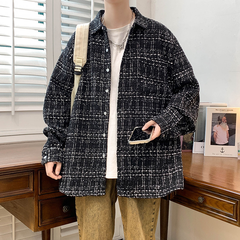 小香风精品男夹克衬衫长袖宽松格子衬衣休闲外套A011-2/8811TP45,男装夹克,电商A012