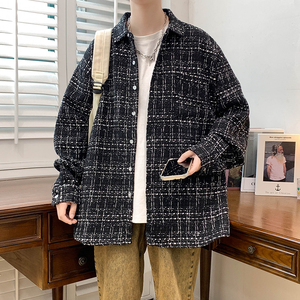 小香风精品男夹克衬衫长袖宽松格子衬衣休闲外套A011-2/8811TP45图片