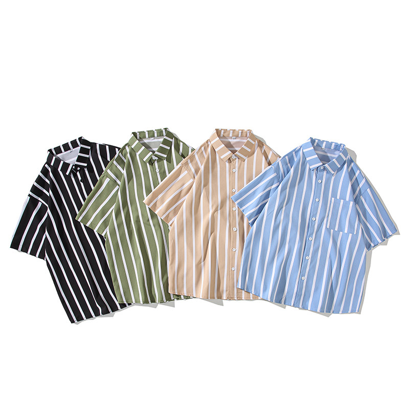 大码青年外套条纹衬衣休闲宽松短袖拼色流行衬衫男A011-2/8614p35,男装T恤,电商A012