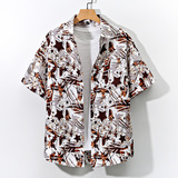 宽松休闲大码印花风男春夏短袖衬衫/D7096p30，男装T恤，电商A012