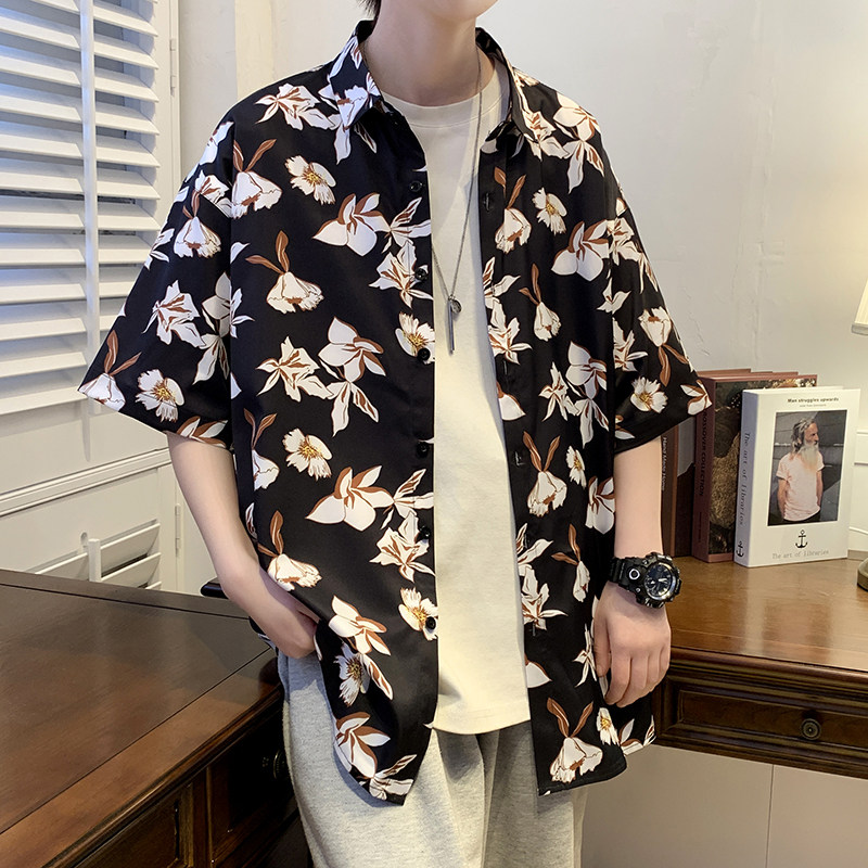 精品大码年轻外套青年衬衣休闲宽松短袖印花流行衬衫男A011-2/p40,男装T恤,电商A012