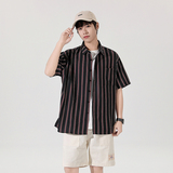 精品大码青年外套条纹衬衣休闲宽松短袖拼色流行衬衫男A011-2/p35，男装T恤，电商A012