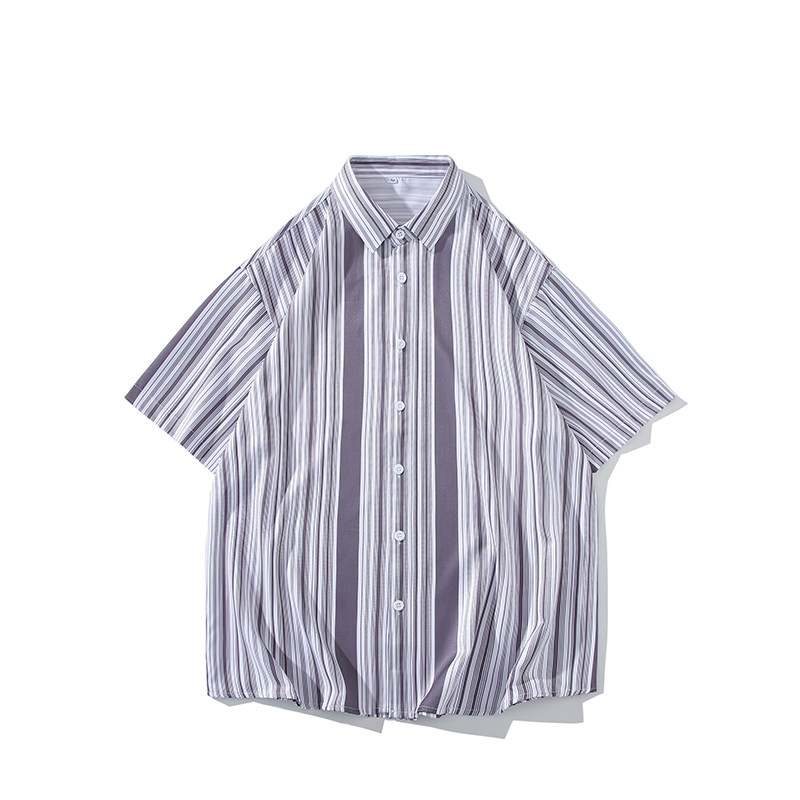 花衬衫男短袖夏季条纹休闲上衣服外套翻领大码衬衣A011-2/8663P45,男装T恤,电商A012