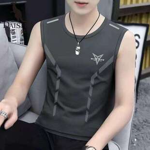 圆领背心港风韩版男士夏季冰丝透气运动坎肩无袖t恤健身速干汗衫