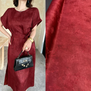 新品红色提花真丝红云纱面料 旗袍连衣裙高端定制服装桑蚕丝布料