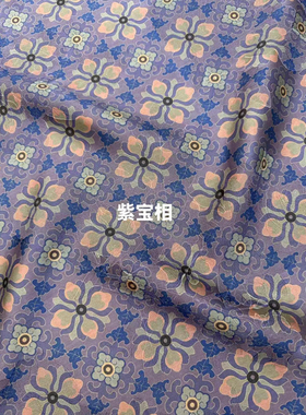 紫色宝相 100桑蚕丝红云纱花罗面料 114门幅 旗袍连衣裙真丝布料