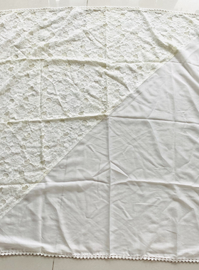 蕾丝拼接棉 方巾休闲围巾