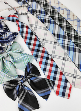 jk领带女学院风懒人日系格子制服衬衫领结学生女潮免打短男dk手打