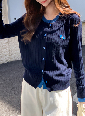 绵羊毛+桑蚕丝针织开衫女外套长袖羊毛衫春秋假两件蓝色针织衫女
