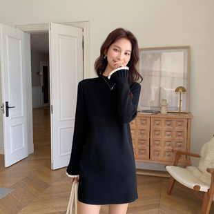 新款 毛衣女秋冬季 针织连衣裙女小个子内搭显瘦毛衣裙 打底衫 中长款