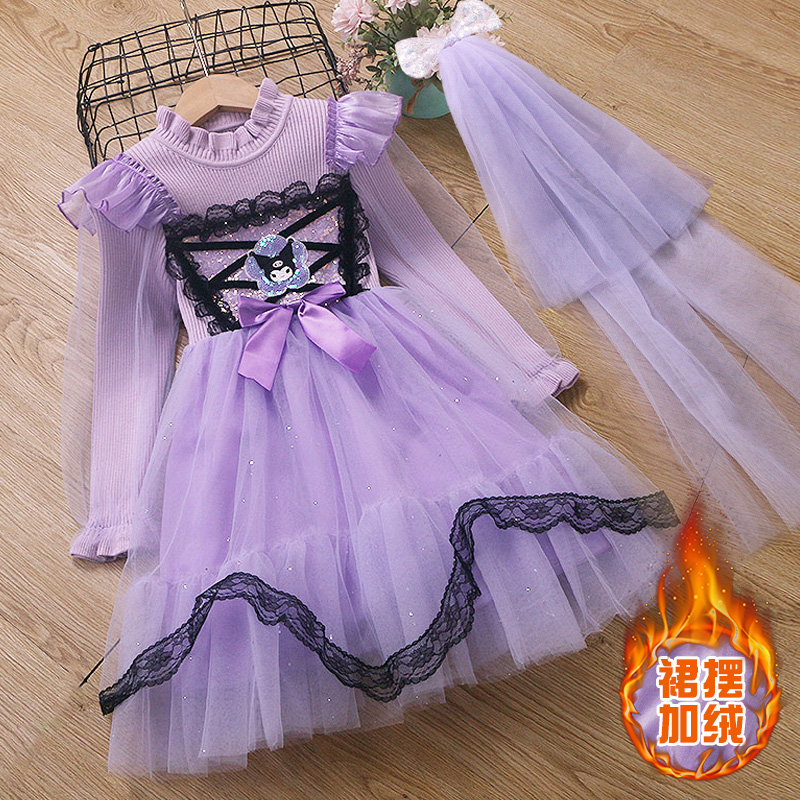 女童库洛米连衣裙冬儿童洋气加绒公主裙小女孩洛丽塔针织毛衣裙子