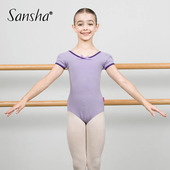 Sansha 考级服芭蕾舞蹈连体服开裆舞蹈服 法国三沙儿童练功服短袖
