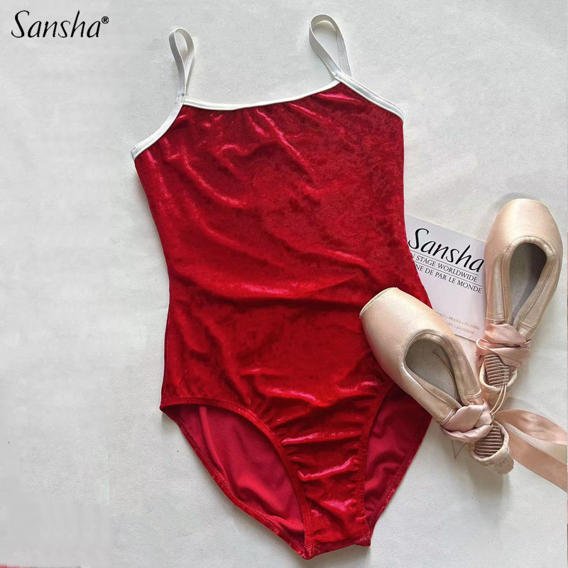 Sansha三沙舞蹈服成人夏季吊带连体服丝绒艺考练功服中国舞形体服