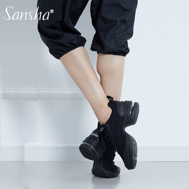 Sansha三沙广场现代舞鞋女软底外穿爵士透气网面跳舞鞋成人运动鞋