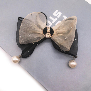 经典黑白色山茶花别针饰品珍珠蝴蝶结窗帘装饰点缀小香风领结胸针