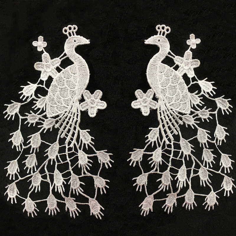 相对称白色蕾丝布贴花窗帘装饰贴画刺绣贴布辅料左右对称孔雀牡丹