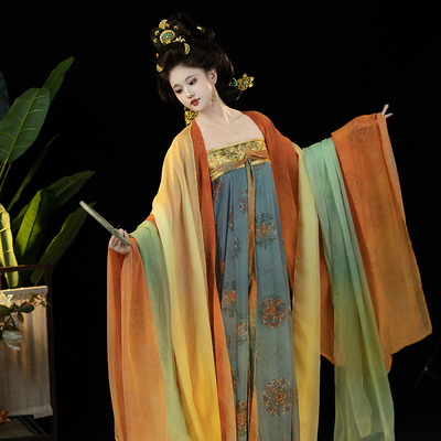 山迟【揽月】汉服复原唐制风何家村窖藏齐胸襦裙大袖衫唐三彩披帛
