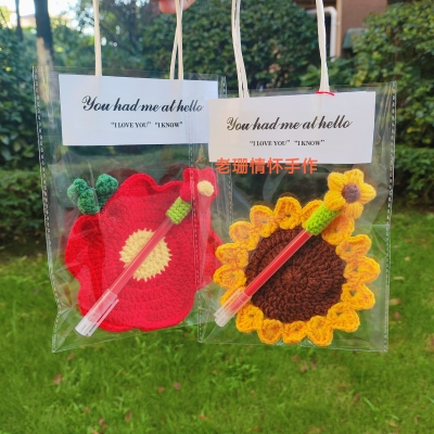 送你一朵小红花妙笔生花泡芙花笔套学校节庆礼物成品手工编织毛线
