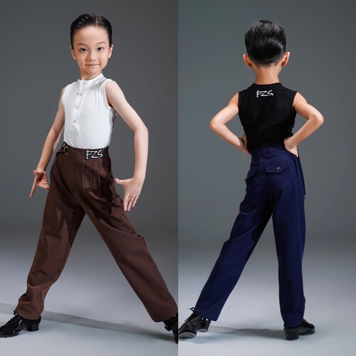 FZS DANCE拉丁舞服男童舞蹈服练功服拉丁服男生上衣短袖背心男