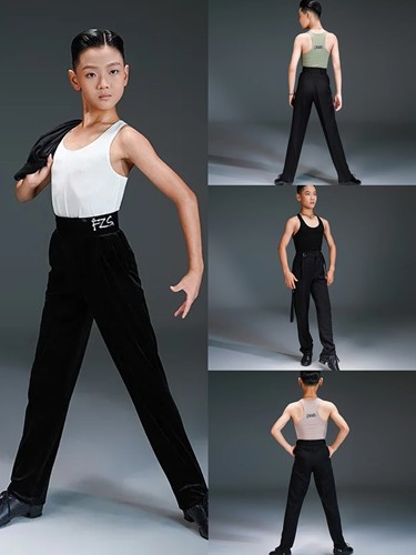 FZS DANCE拉丁舞服装儿童跳舞背心上衣男童拉丁服舞蹈训练服男生