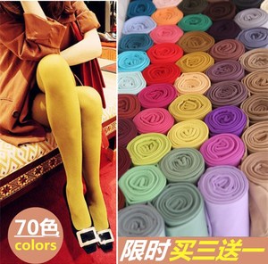 买三送一 春秋不透肉彩色打底袜 糖果色连裤袜丝袜连脚加裆高弹力