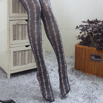 JMY田园风小碎花薄款连裤袜玫瑰