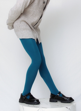 孔雀蓝打底袜多巴胺穿搭湖蓝连裤袜墨兰藏蓝色高弹锦纶丝袜冷色系