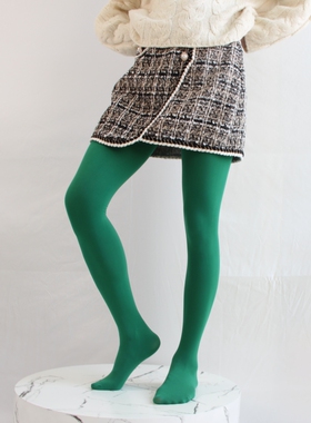 多巴胺穿搭糖果色丝袜彩色连裤袜墨绿青绿军绿色哑光天鹅绒打底袜