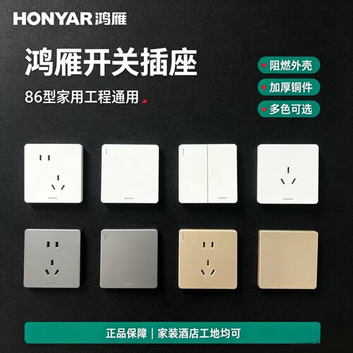 鸿雁E2一开单控五孔86型开关