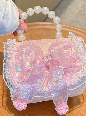 春夏新款儿童包包小女孩珍珠手提包蝴蝶结时尚洋气公主时尚斜挎包