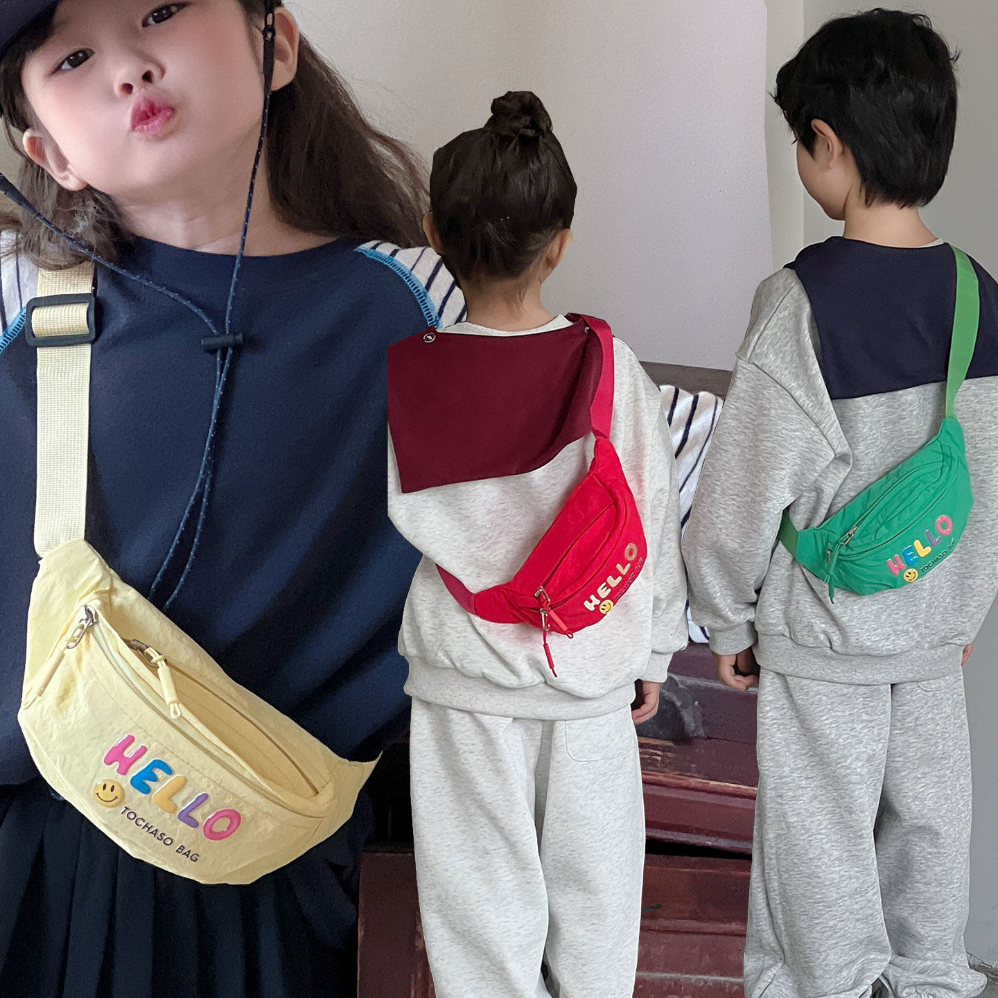 新多巴胺潮酷儿童斜挎包男女小孩时尚胸包百搭外出腰包宝宝零钱包