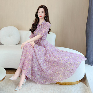 英伦风仙女连衣裙子 2025年新款 V领短袖 雪纺显瘦感洋气飞飞袖 夏季