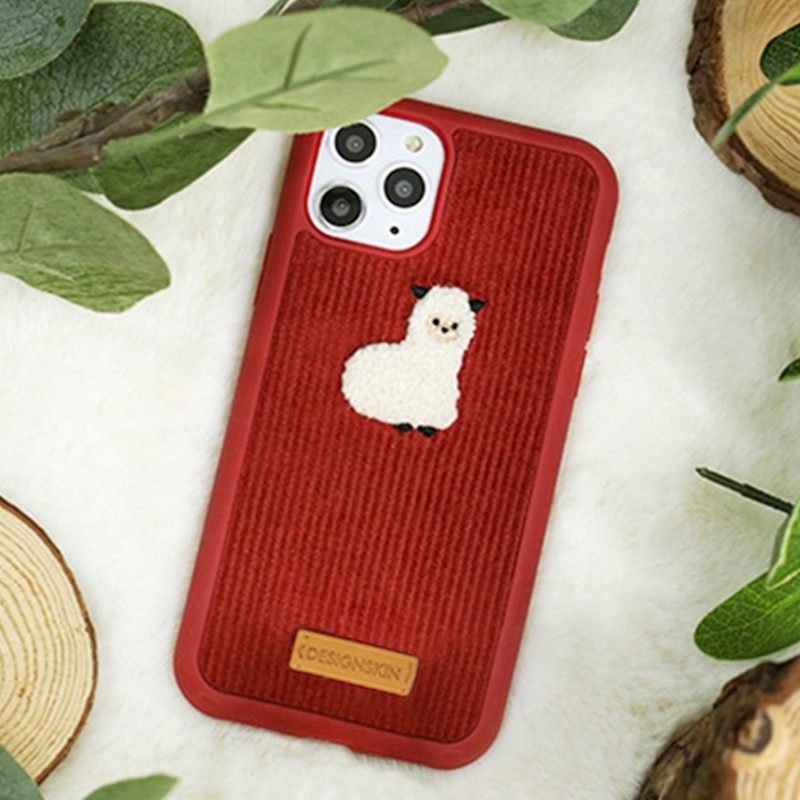 DESIGN SKIN适用iPhone12promax手机壳新年红色灯芯绒苹果11刺绣毛绒iPhonex考拉全包日韩mi