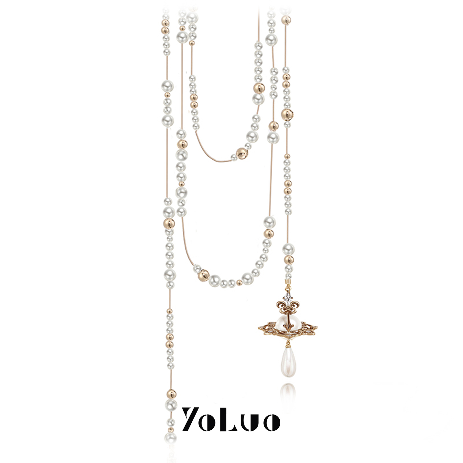 轻奢精致长款珍珠叠戴毛衣链小众