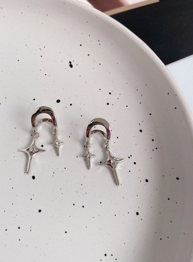 S925银针春夏新潮款冷淡风格银色几何耳钉设计感耳饰潮女H5098