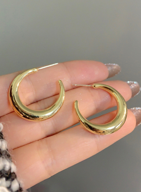 S925银针高级感简约C字圆圈耳钉冷淡风格耳环时尚几何耳饰品H6383