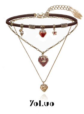 秋冬安可拉红草莓叠戴设计项链