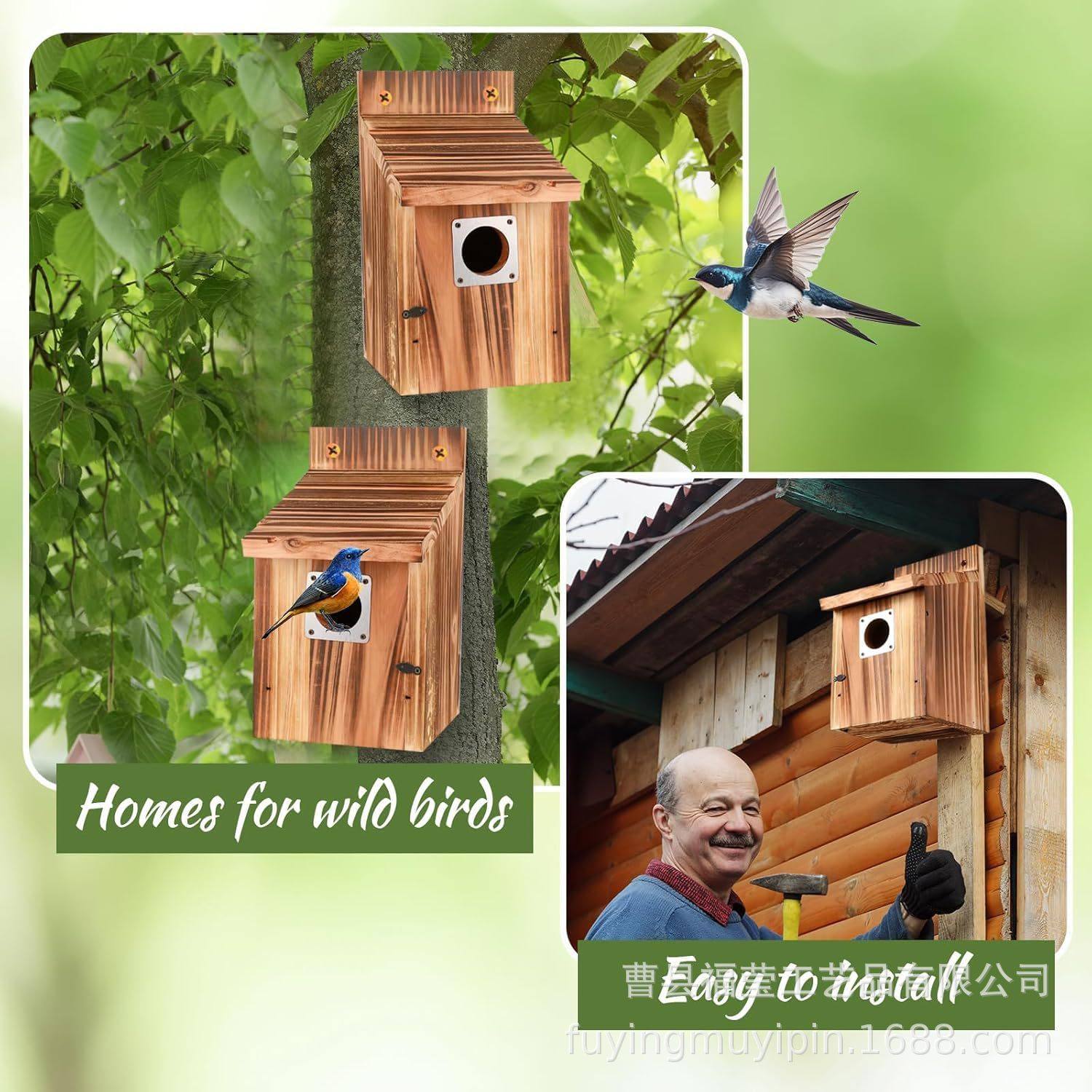 木质喂食器户外创意鸟窝宠物繁殖箱悬挂式蜂鸟窝木制挂饰工艺品