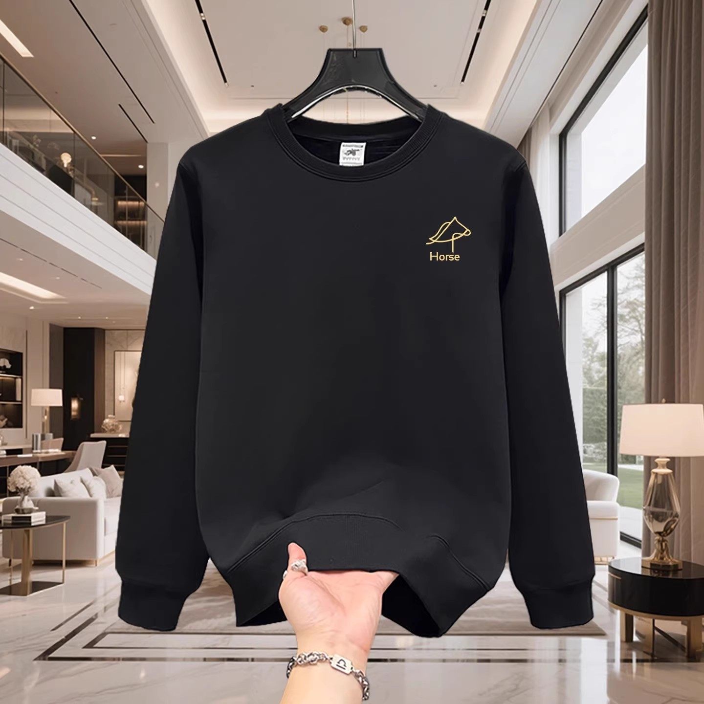 香港正品潮牌秋冬金色字母简约打底衫男女款纯棉宽松加绒圆领卫衣