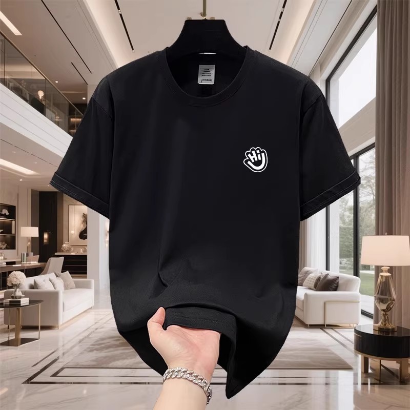 香港正品潮牌夏季Hi字母简约纯色半袖男纯棉重磅宽松圆领短袖T恤