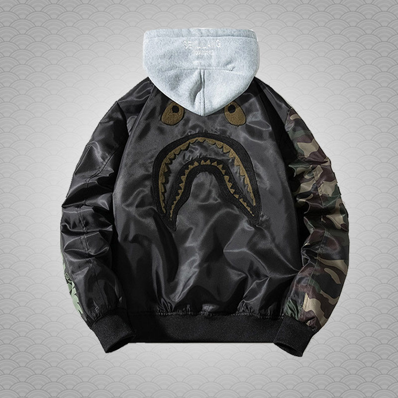 香港正品潮牌 刺绣MA1迷彩鲨鱼飞行员棒球服男女修身棉衣夹克外套