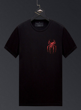 香港正品潮牌夏季红色小蜘蛛烫钻半袖男女大码丝光棉冰丝短袖T恤