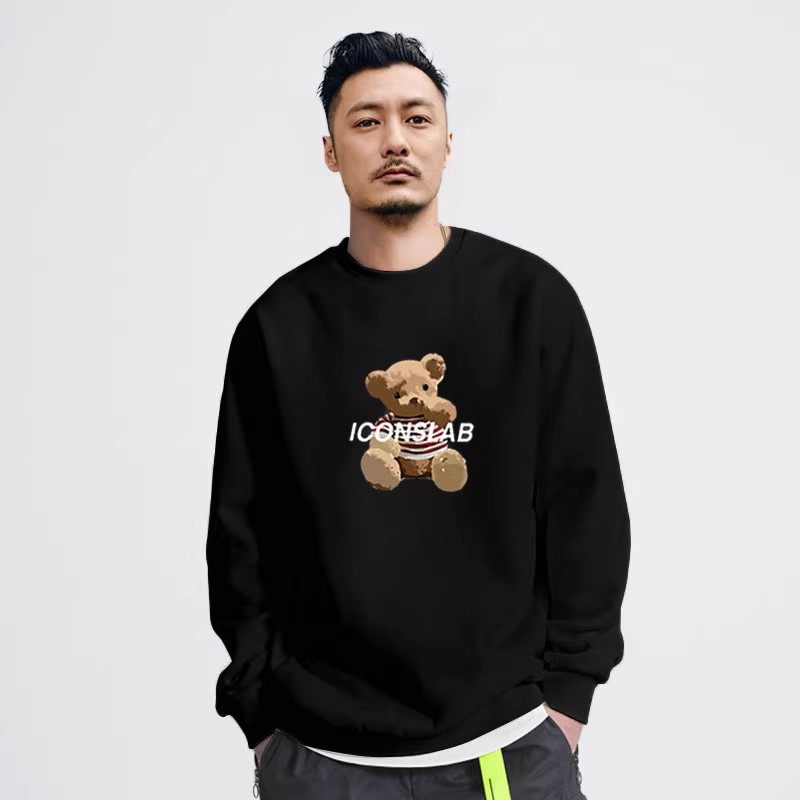 香港正品潮牌 秋冬卡通条纹小熊上衣男女长袖纯棉休闲加绒T恤卫衣