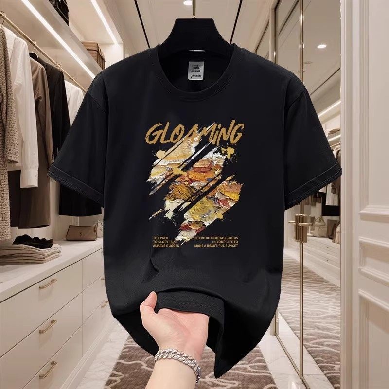 香港正品潮牌夏季黄色涂鸦条纹半袖男生纯棉重磅宽松圆领短袖T恤